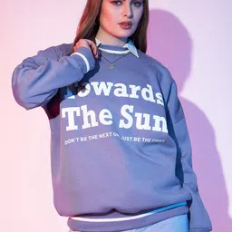STREET 9 Lavender Typography Printed Drop Shoulder Pullover Fleece Sweatshirt-image-109