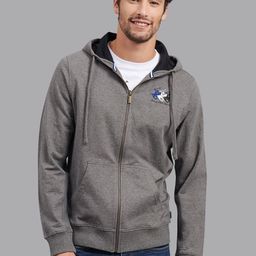 Beverly Hills Polo Club Men Charcoal Grey Cotton Hooded Front-Open Sweatshirt-picture-2