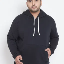Instafab Plus Men Solid Black Hooded Sweatshirt-image-53