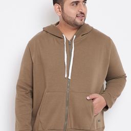 Instafab Plus Men Solid Brown Hooded Sweatshirt-image-5