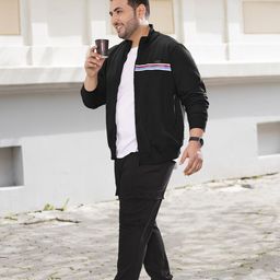 Sztori Men Plus Size Black Solid Sweatshirt-18