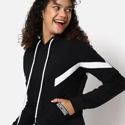 Campus Sutra Women Black Hooded Sweatshirt-picture-3