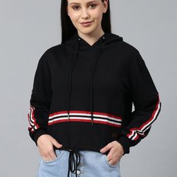 Campus Sutra Women Black & Red Colourblocked Hooded Sweatshirt-image-18