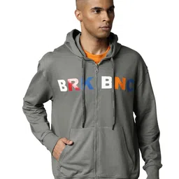 Breakbounce Men Grey Hooded Pure Cotton Sweatshirt-image-63