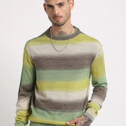 THE BEAR HOUSE Striped Drop-Shoulder Sleeves Acrylic Pullover Sweatshirt-image-55