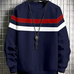 GESPO Men Navy Blue Fleece Striped Sweatshirt-picture-52