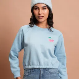 Tokyo Talkies Blue Relaxed Fit Round Neck Long Sleeves Cropped Pullover-image-81