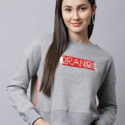 DOOR74 Women Grey Melange Printed Sweatshirt-image-51