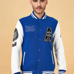 People Blue & White Typography Printed Mock Collar Sweatshirt-image-34