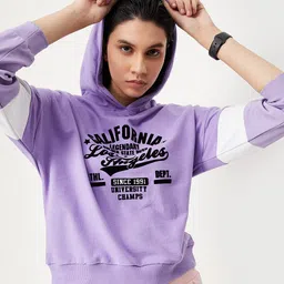 max Typography Printed Hooded Pure Cotton Crop Pullover-image-60