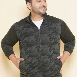 John Pride Plus Size Camouflage Printed Front Open Sweatshirt-13