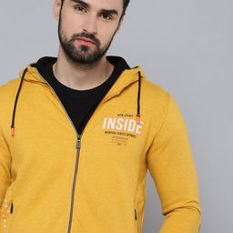 SHOWOFF Men Yellow Printed Hooded Cotton Sweatshirt-image-50