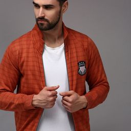 SHOWOFF Men Rust Checked Cotton Sweatshirt-image-68