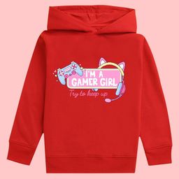 NUSYL Girls Typography Printed Hooded Neck Long Sleeve Fleece Pullover Sweatshirt-image-79