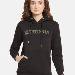 METTLE Women Black Printed Hooded Sweatshirt-53