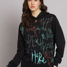 Obaan Typography Printed Hooded Cotton Pullover-image-20