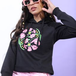 Tokyo Talkies Women Black Printed Hooded Sweatshirt-image-63