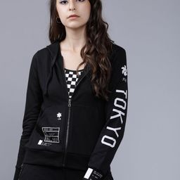 Tokyo Talkies Women Black Printed Hooded Sweatshirt-image-26