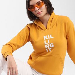Campus Sutra Mustard Yellow Typography Printed Hooded Cotton Sweatshirt-picture-15