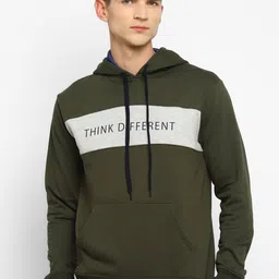 OFF LIMITS Men Olive Green Printed Cotton Hooded Sweatshirt-image-55