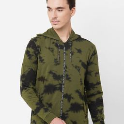 Pepe Jeans Men Olive Green Tie Dye Zip Through Sweatshirt-image-42
