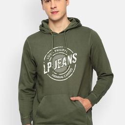 Louis Philippe Jeans Men Olive Green Printed Hooded Sweatshirt-picture-27