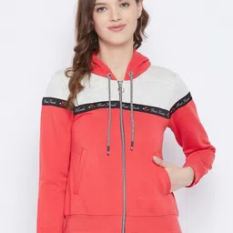 FirstKrush Women Peach-Coloured Colourblocked Hooded Sweatshirt-picture-34