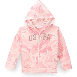 U.S. Polo Assn. Kids Girls Abstract Printed Hooded Pure Cotton Front Open Sweatshirt-image-99