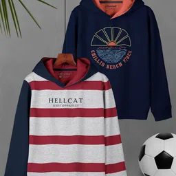 HELLCAT Boys Pack Of 2 Printed Hooded Cotton Pullover-28