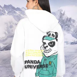 Tokyo Talkies White Graphic Printed Hooded Long Sleeves Pullover-35