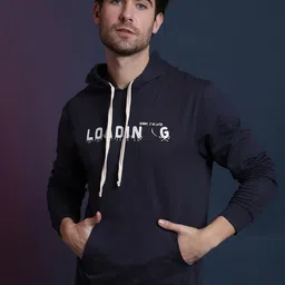 Campus Sutra Men Navy Blue Printed Hooded Sweatshirt-picture-4