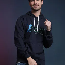Campus Sutra Men Navy Blue Printed Hooded Sweatshirt-picture-44