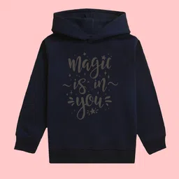 NUSYL Girls Typography Printed Hooded Fleece Pullover Sweatshirt-image-100