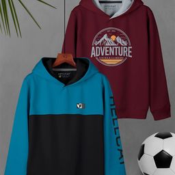 HELLCAT Boys Pack Of 2 Typography Printed Hooded Cotton Pullover-image-78