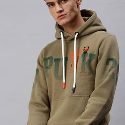 SHOWOFF Men Olive Green Embroidered Hooded Sweatshirt-image-12