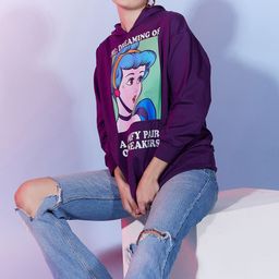 Disney by DressBerry Purple & White Cinderella Printed Hooded Cotton Pullover Sweatshirt-image-47