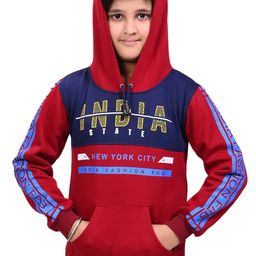 BAESD Boys Maroon Printed Cotton Full Sleeve Hooded Sweatshirt-image-86