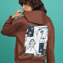 Tokyo Talkies Brown Printed Hooded Sweatshirt-image-58