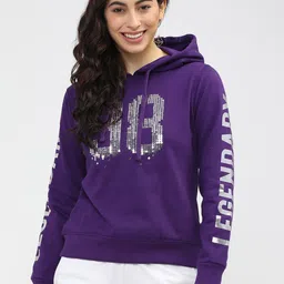 Tokyo Talkies Women Purple Embellished Hooded Sweatshirt-image-61