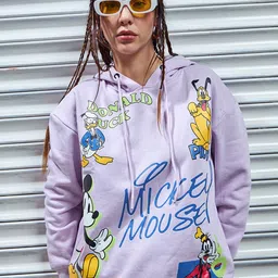 Bewakoof Heavy Duty Plus Size 1.0 Mickey Mouse Printed Hooded Fleece Sweatshirt-23