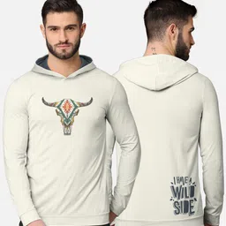 BULLMER Men Cream-Coloured Printed Hooded Sweatshirt-picture-7