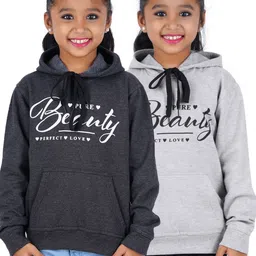 Fleximaa Unisex Kids Pack of 2 Grey Melange Printed Hooded Sweatshirt-20