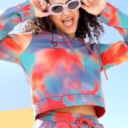 Tokyo Talkies Womens multicolor Tie & Dye Printed Hooded Sweatshirt-18