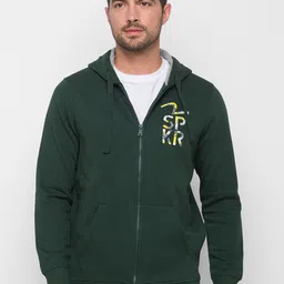 SPYKAR Men Green Cotton Regular Fit Hooded Sweatshirt-picture-15