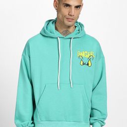 VEIRDO Green Printed Hooded Fleece Sweatshirt-image-53