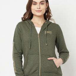 METTLE Women Olive Green Hooded Fleece Sweatshirt-picture-0