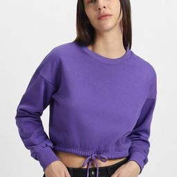 JUNEBERRY Crew Neck Fleece Cropped Pullover Sweatshirt-image-54