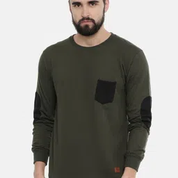 UNSULLY Men Olive Green Pure Cotton Sweatshirt-image-56