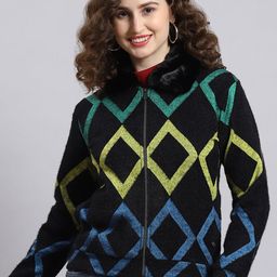 Monte Carlo Geometric Printed Shirt Collar Front-Open Sweatshirt-14