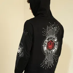 PUNK Graphic Printed Hooded Fleece Pullover-picture-21